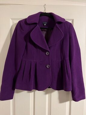 Kensie Deep Purple Peplum Wool-Blend Jacket